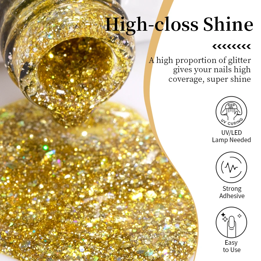 6 Colors Reflective Glitter Gel Nail Polish Holographic Sparkle UV Gel Long Lasting Soak Off LED Gel Varnish for Nail Salon DIY 5