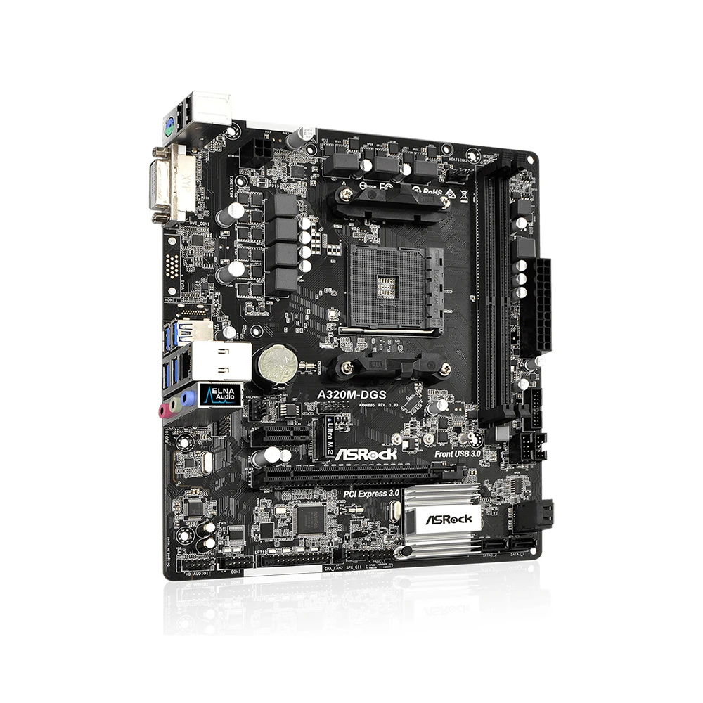 ASRock A320M-DGS Motherboard with AMD A320 Chipset Socket AM4 for Ryzen 5 5600G 5700X 5800x3D CPU DDR4 M.2 mATX 100% Tested.