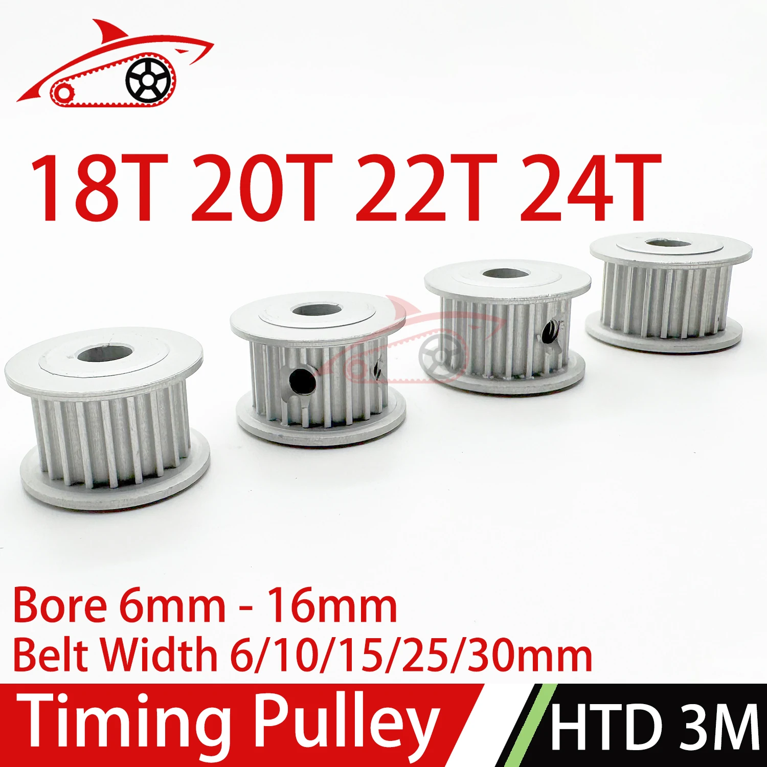 HTD 3M 18T 20T 22T 24Teeth Timing Pulley Bore 4/5/6/8/10/14mm Belt Width 8/10/15//25/30mm HTD 3M 20T 24T Synchronous Belt Pulley