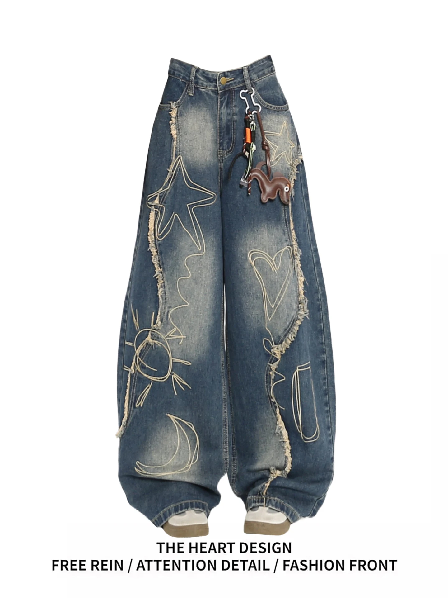 

Retro Sle Loose Fit Blue Denim Jeans Women's High Waist Wide Leg Pants Street Sle Spring 2026 Trendy Distred Jeans
