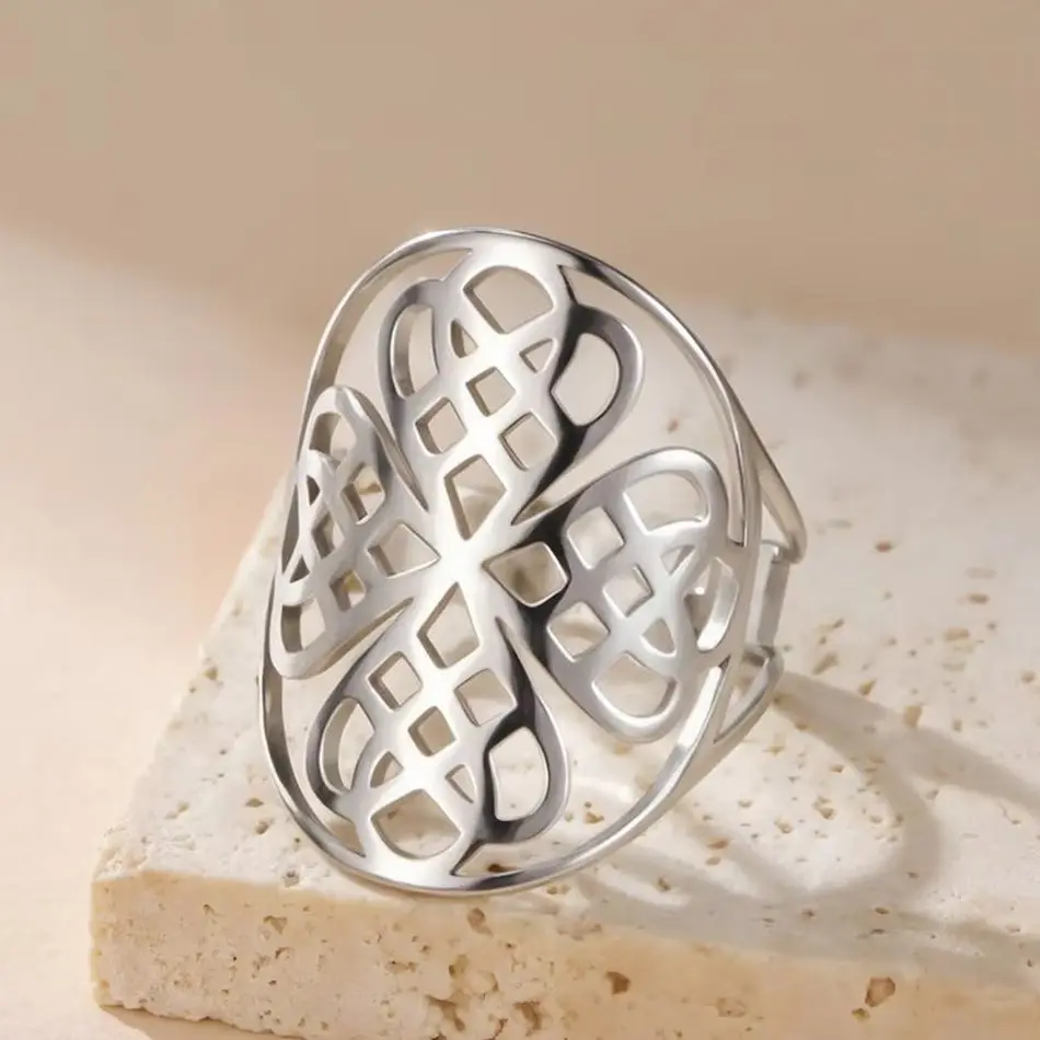Dawapara Celtics Knot Four Leaf Clover Adjustable Ring Endless Knot Irish Jewelry Nordic Mythology Gift Stainless Steel