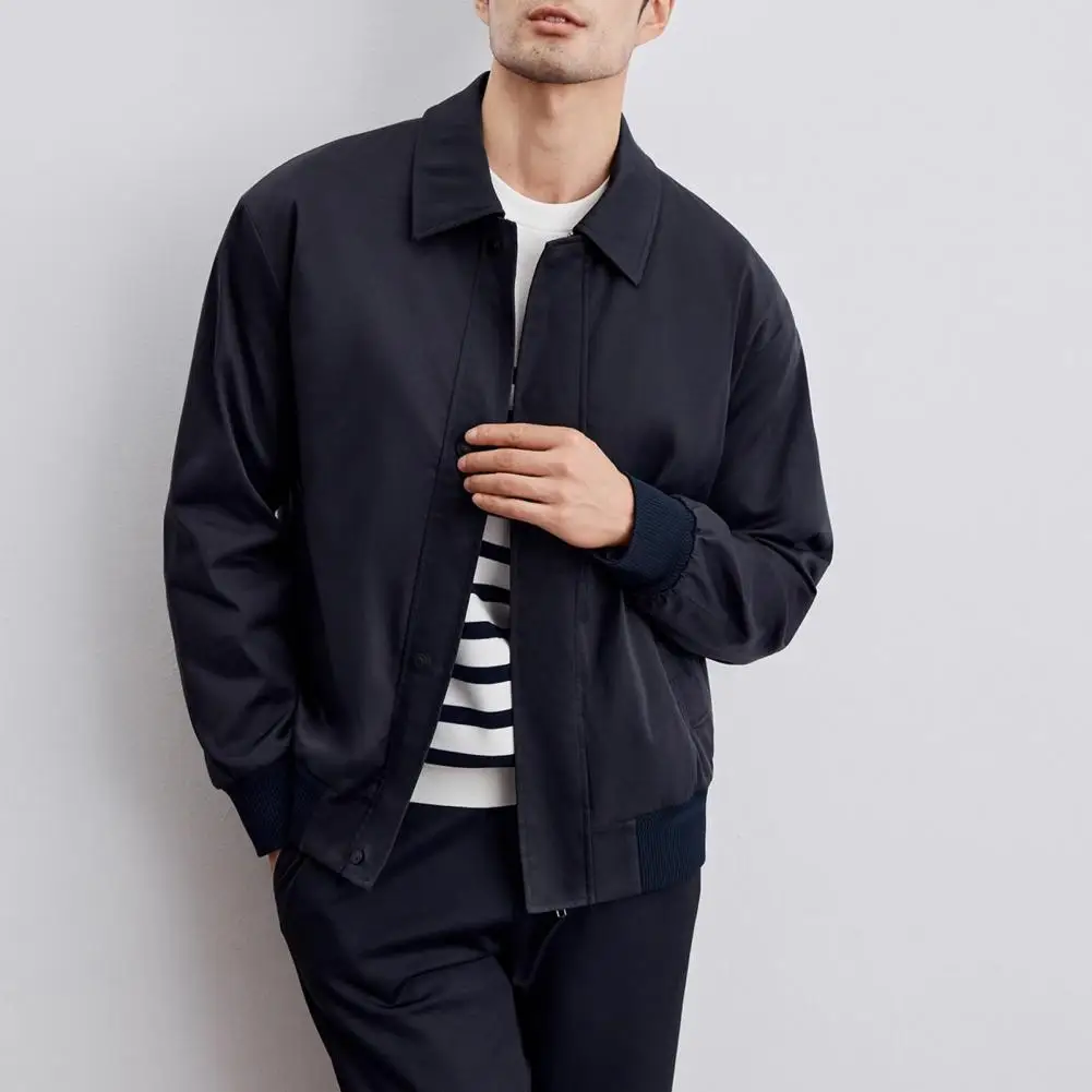 

Men Jacket Stylish Men's Lapel Jacket with Long Sleeves Button Placket Pockets Solid Color Loose Fit Outerwear for Wear Men