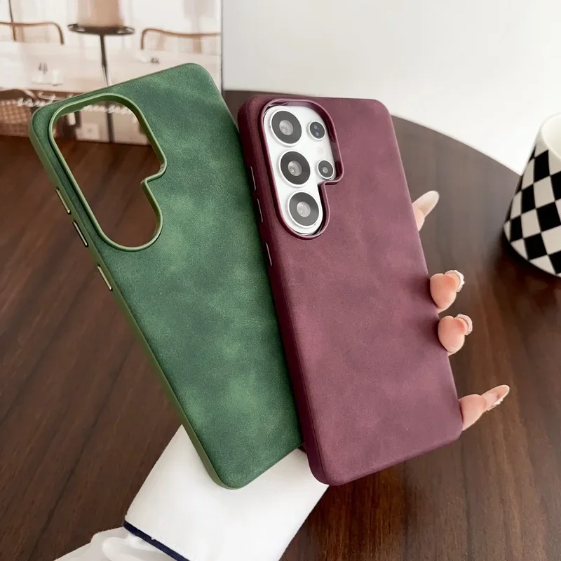 Retro PU Leather Texture Phone Case For Samsung Galaxy S26 S25 S24 S23 Plus S22Ultra Protective Anti-shock Matte Hard Back Cover