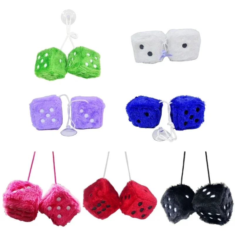 Auto Rearview Mirror Decor-Fuzzy Plush Dice 1 Pair 6cm Square Dice Pendant with Dot for Car Interior Decoration Ornament 40GF