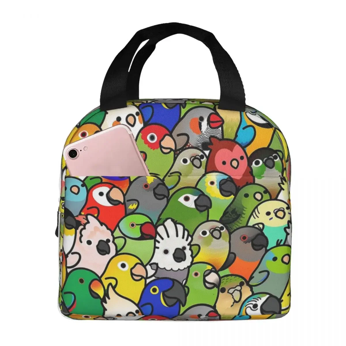 Everybirdy Pattern Mask Insulated Lunch Bag Thermal Bag Reusable cockatiel Large Tote Lunch Box Food Handbags Beach Travel