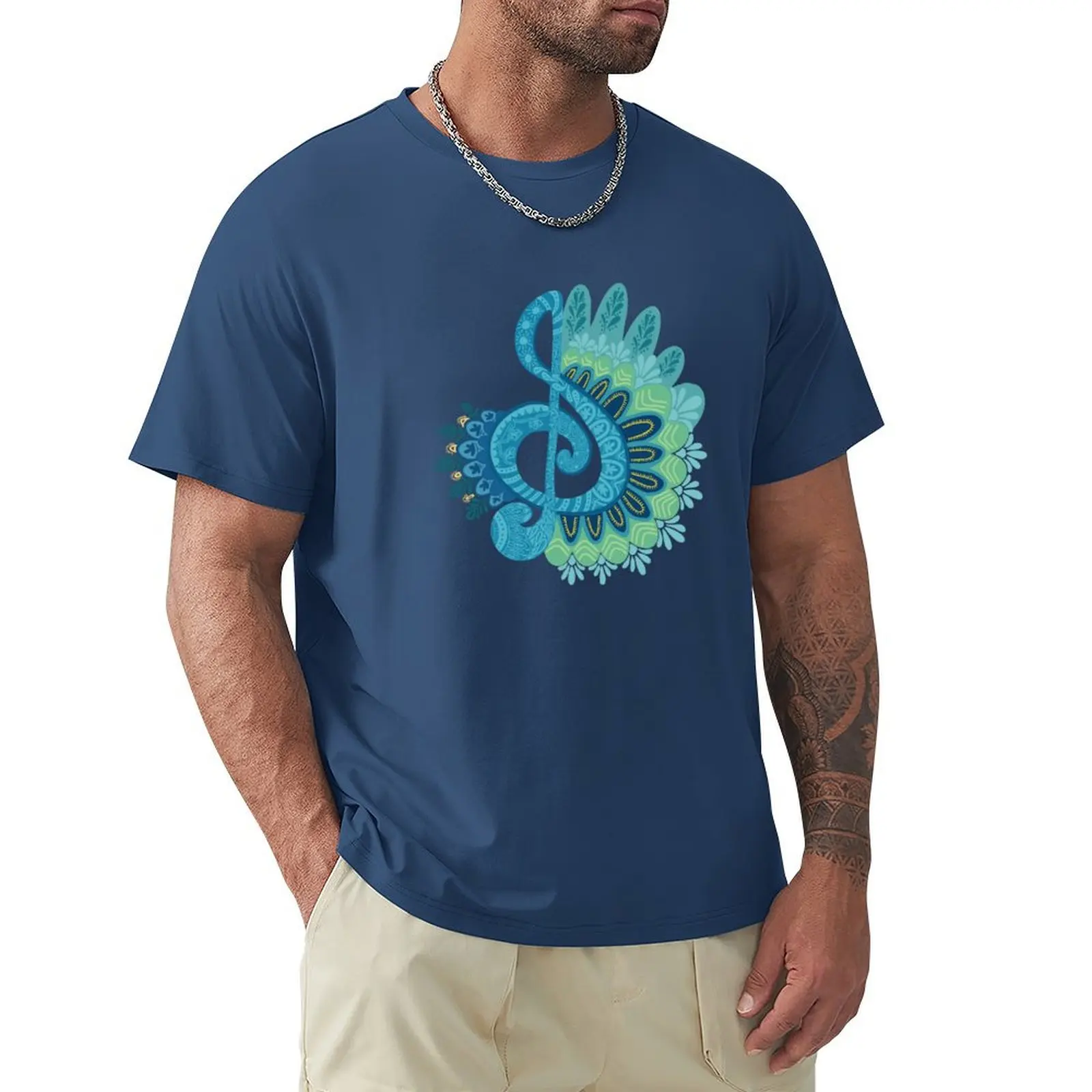 Music note Zentangle blues T-shirt boys whites heavyweights Aesthetic clothing plain Men's t-shirt