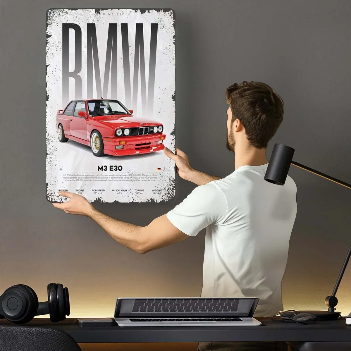 BMW M3 E30 Metal Sign Cars Poster Art Mural Retro Tinplate Signs for Garage Wall Art Decoration Living Room Decoration Man Decor