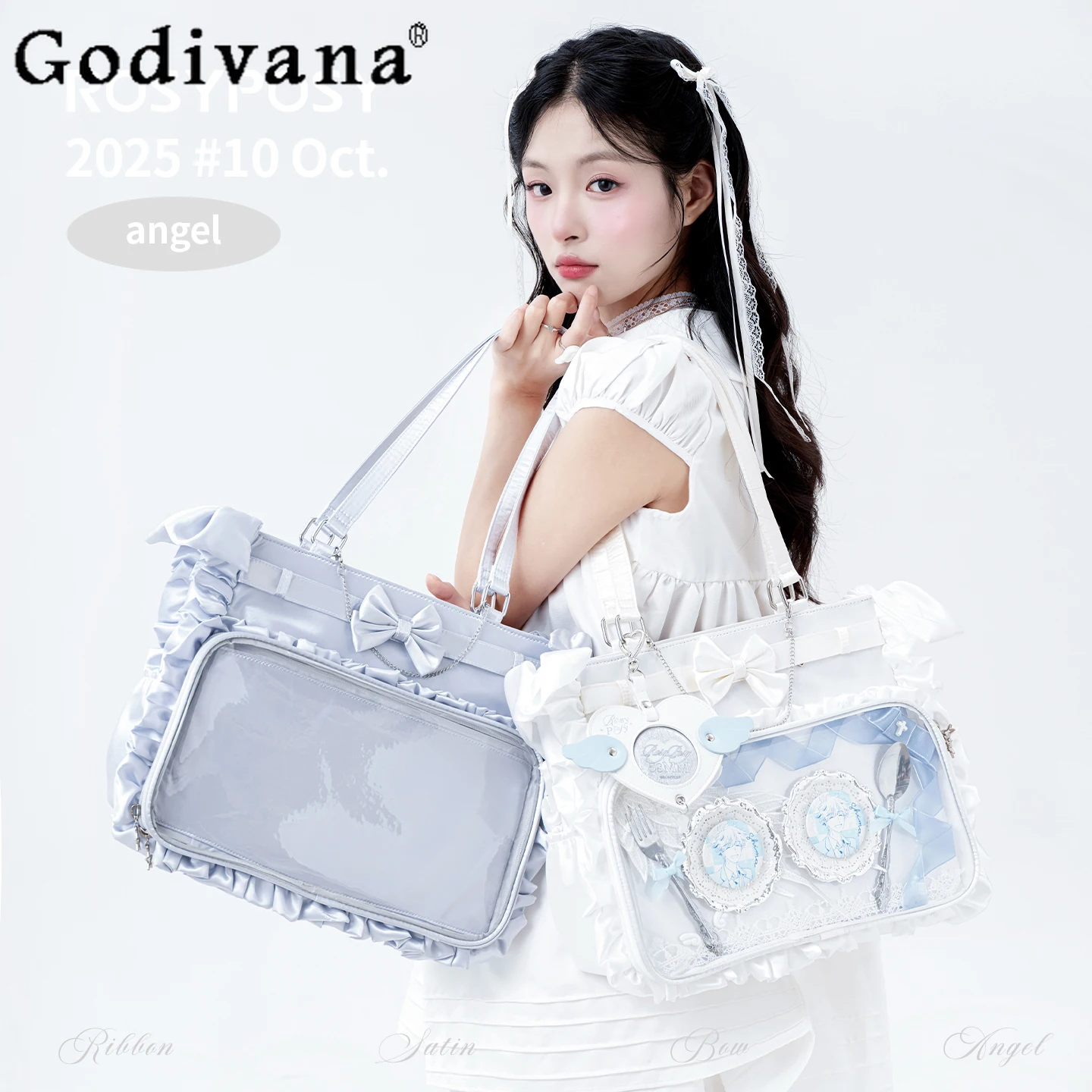 

Оригинальная милая атласная сумка на плечо, японская женская повседневная сумка-тоут большой вместимости, милые универсальные повседневные сумки через плечо для девочек