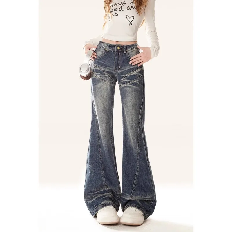 Y2K Slightly Flared Jeans Women Spring Casual Two Length Loose Fit Slimming Wide Leg Pants High Waisted Drooping Floor