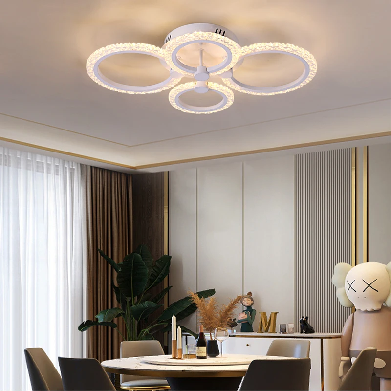 Modern Ring Ceiling Lamp Acrylic Indoor Chandeliers For Dining Room Lamp Crystal Chandelier Led Plafon For Home Simpl Dimmer