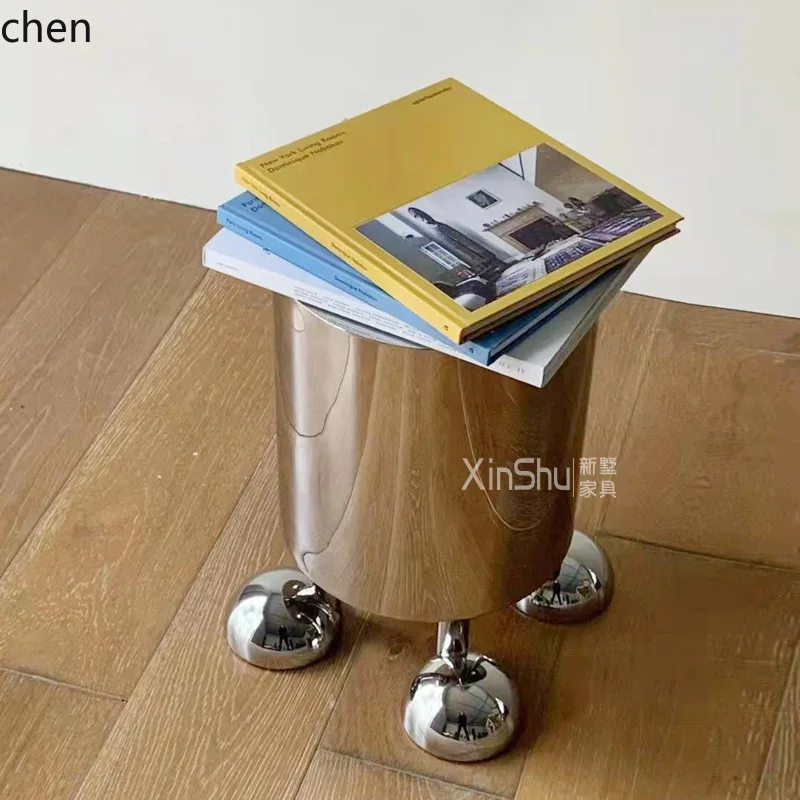 

HYS Stainless Steel Coffee Table Small Apartment Round Modern Simple Home Creative Bedside Table Side Table