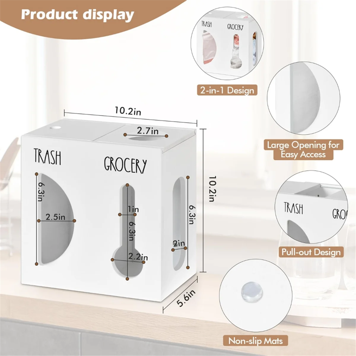 

New 2 in 1 Grocery Bag Holder Trash Bag Dispenser, Wood Trash Bag Holder, Garbage Bag Holder Wall Mount,for Plastic Bags B