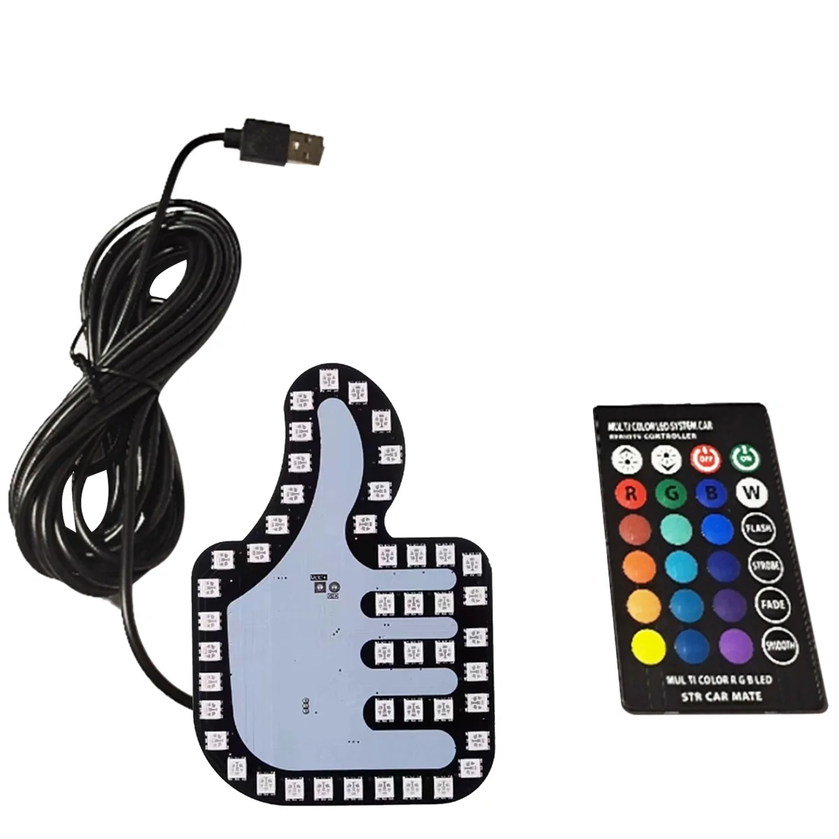 Universal Funny Car Finger Light with Remote Good Gesture Lamp Glow Panel Sticker for Car Window Decorative