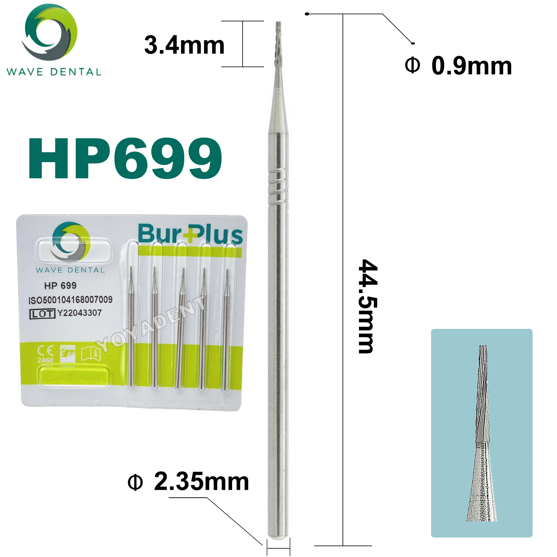 WAVE Dental Burs HP Dental Tungsten Carbide Burs Taperde Fissure Head For Straight Nose Cone Low Speed Handpiece 5Pcs/Pack