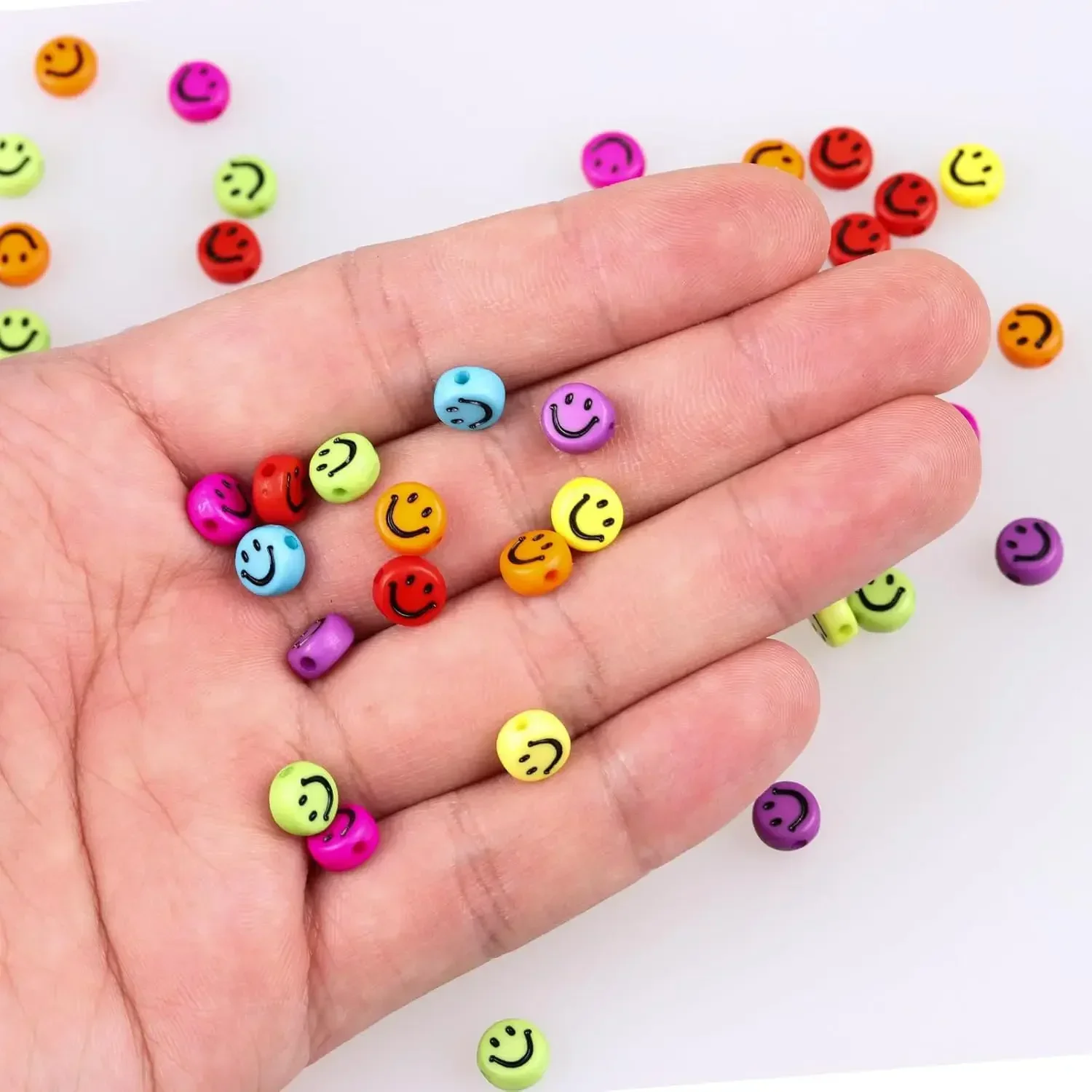 100-500PCS Acrylic Multicolor Smily Face Beads Round Flat Loose Spacer Bead for Jewelry Making DIY Bracelet Earrings Accessories image 3