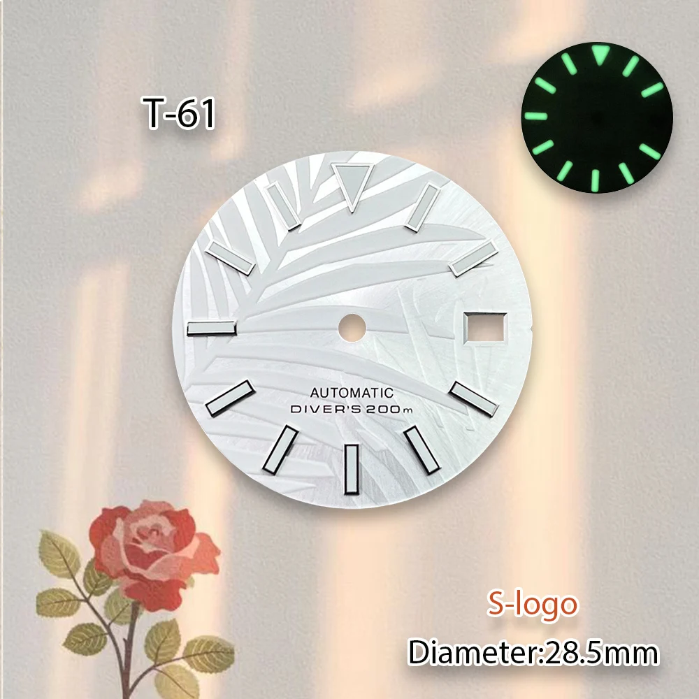 28.5mm NH35 S Logo bamboo leaf Dial Suitable For NH35/NH36 Movement 3/3.8/4.2 o'clock Crown Watch Modification Accessories