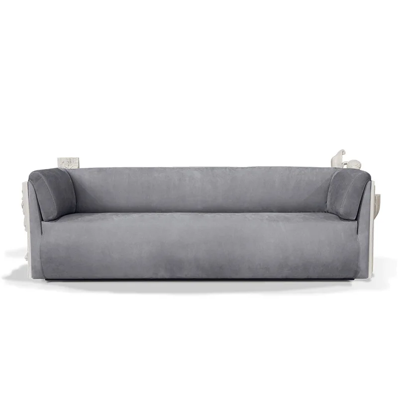 Solid wood carved fabric sofa model room retro portrait luxury sofa