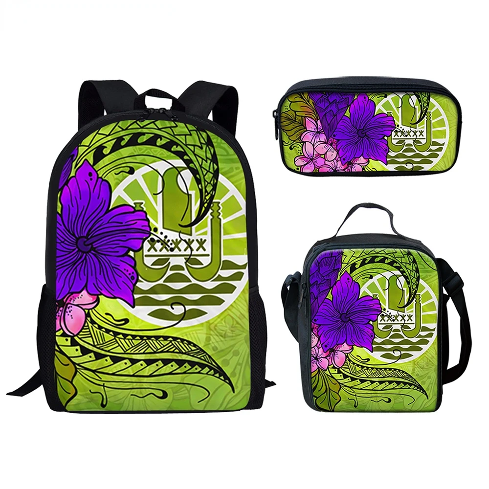 Cartoon Novelty Tahiti Polynesian Hibiscus 3D Print 3pcs/Set pupil School Bags Laptop Daypack Backpack Lunch bag Pencil Case