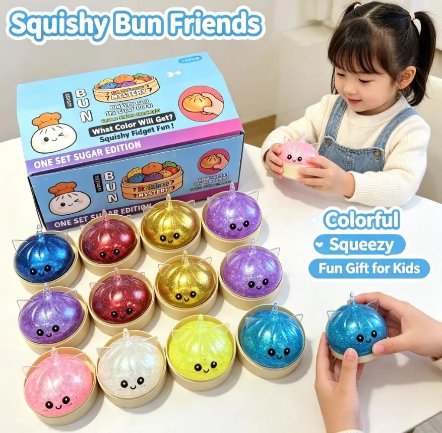 New random simulation unicorn dumpling mud pressure ball with bamboo steamer anti pressure toy sensory creative gift