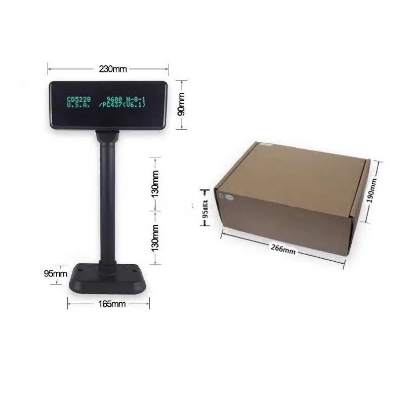 220V Customer Display POS Screen English Russian French Support RS232/USB Interface Black White Shell Visual Display