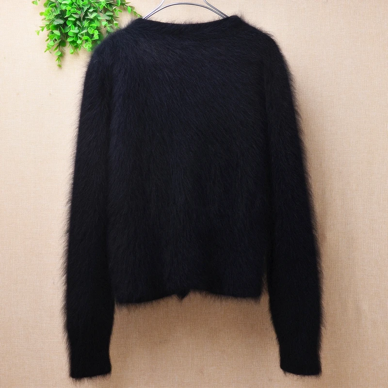 04 Ladies Women Fall Winter Clothing Hairy Mink Cashmere Knitted Short Style Slim Cardigans Angora Fur Jacket Sweater Coat Pull