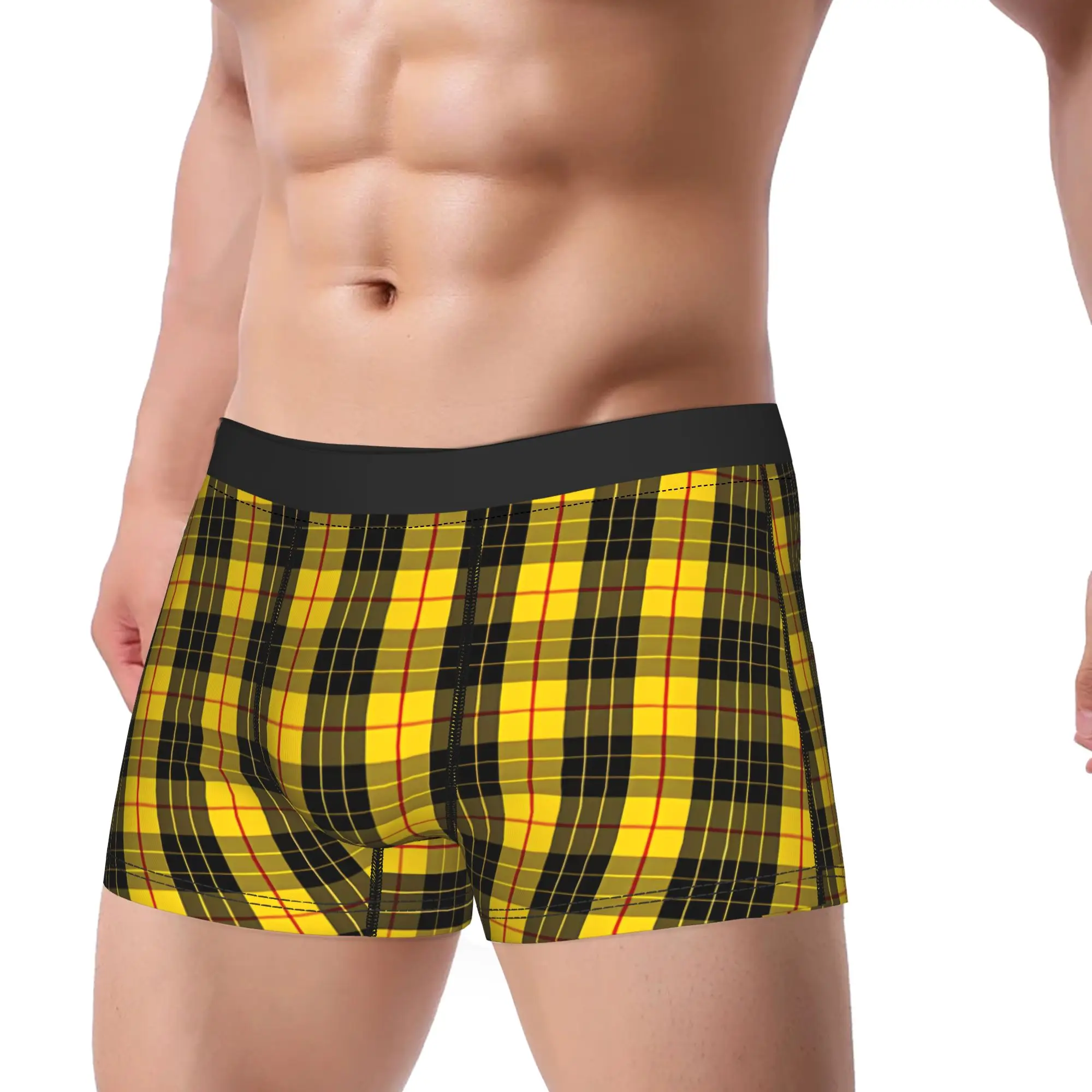 Yellow Plaid Underwear  Men's Panties Custom Soft Trend Boxer Shorts Hot Sale Shorts Briefs Plus Size