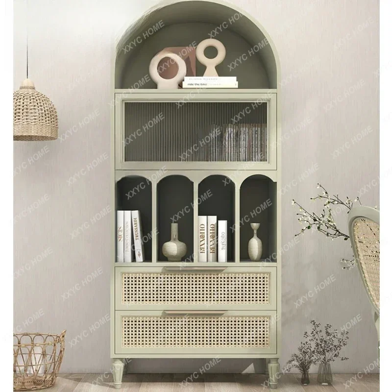 

A American arched rattan bookcase modern simple side cabinet bed and breakfast living room decorative locker