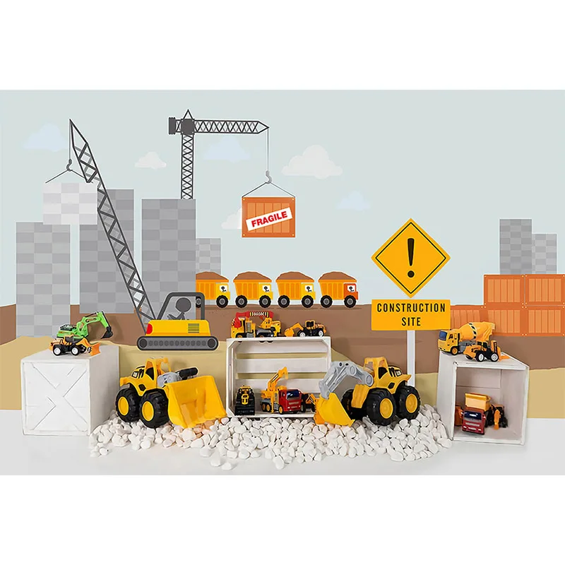 Avezano Construction Backgrounds for Photography Excavator Truck Boy 1st Birthday Party Decor Backdrop Photo Studio Photocall