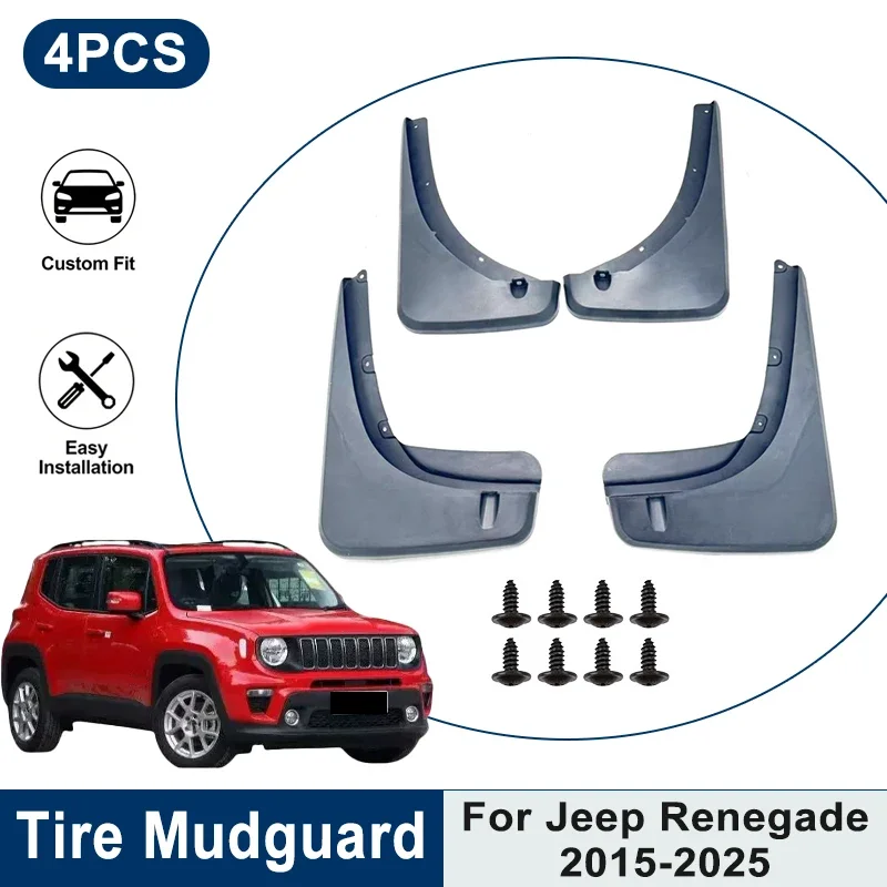 

4PCS Car Mud Flaps For Jeep Renegade 2015-2025 Waterproof Anti-Splash Mudguards Fender Trim Auto Exterior Accessories 2016 2017