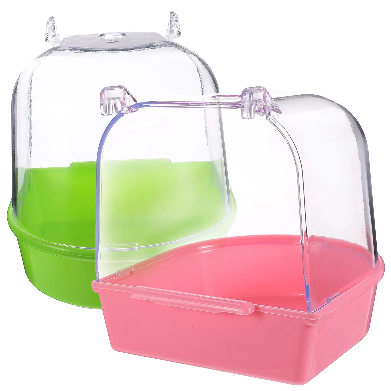 2pcs Bird Bath Basin for Parrots, Lovebirds & Finches – Eco-Friendly Plastic, Detachable Base, Hanging Design