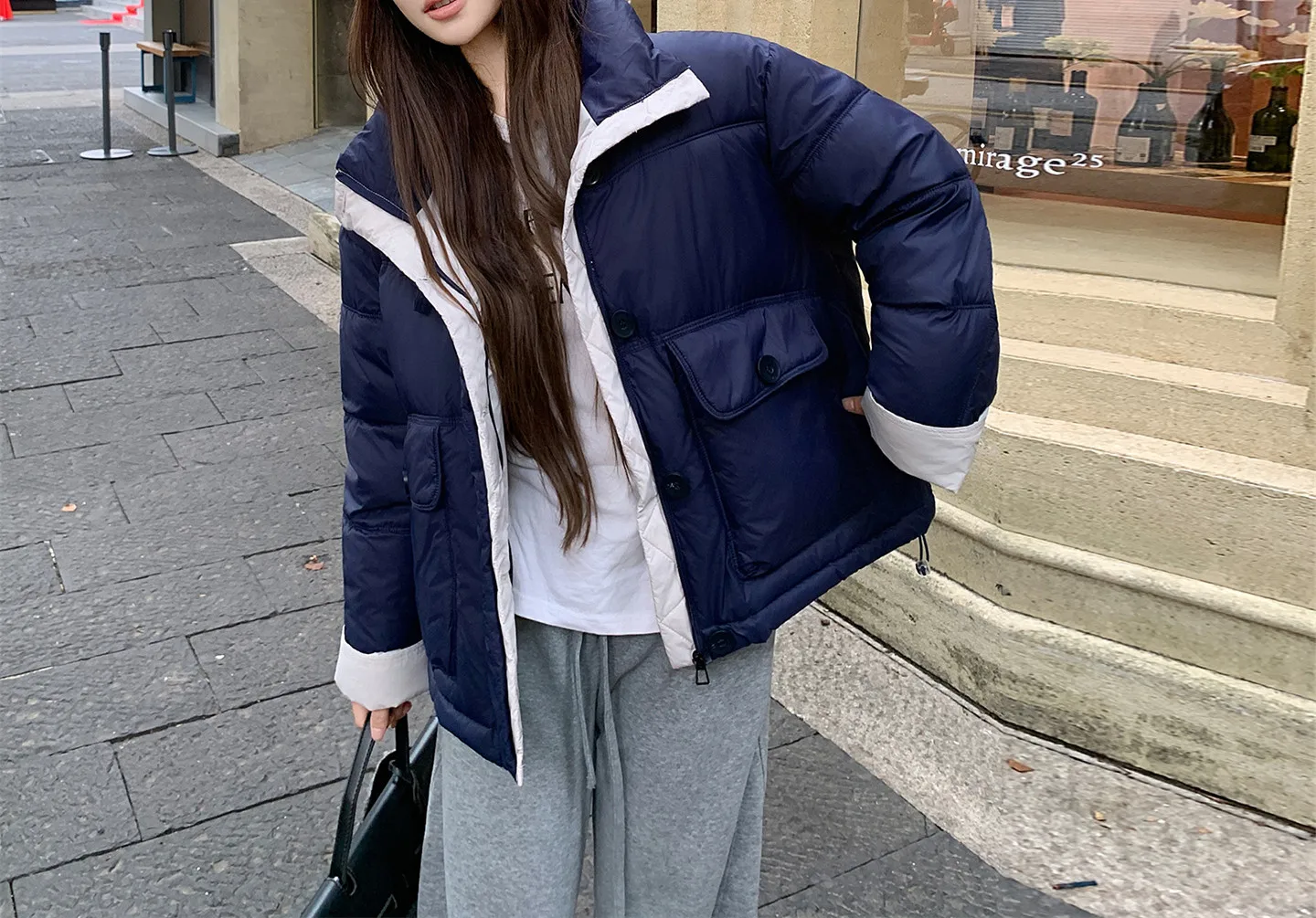 

New Autumn/Winter Fashion Casual Long Sleeve Turtleneck Zipper Pockets Solid Color Loose Fit Cotton-Padded Jacket,3 Colors