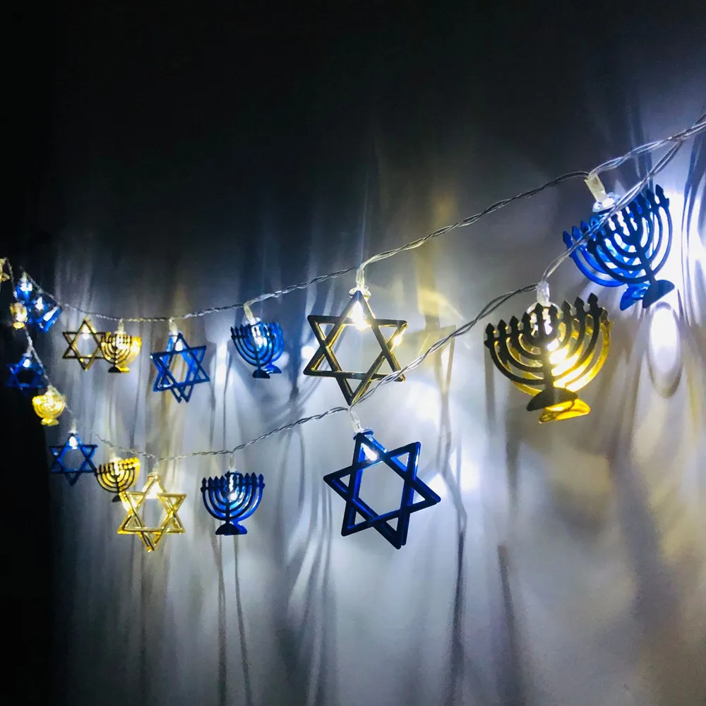 1.65m 10LEDs Judaism Mogen David Star Lights String Hanukkah Shavuot Jewish the Feast of the Dedication Menorah Party Supplies