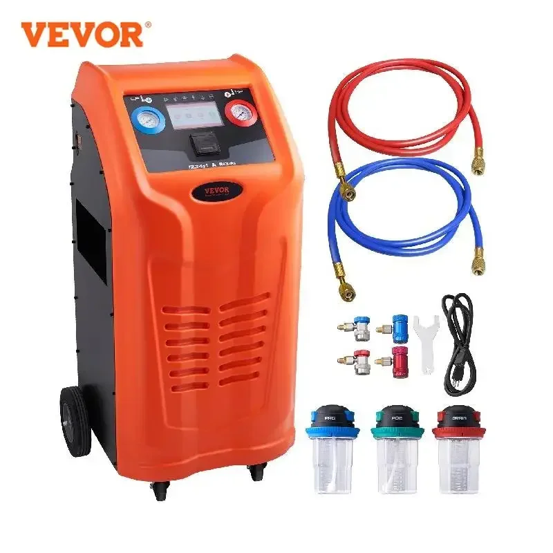 VEVOR Fully Automatic Refrigerant Recovery Machine  Dual Cylinder AC Recovery Machine Kit Built in Compressor/Electronic Scale