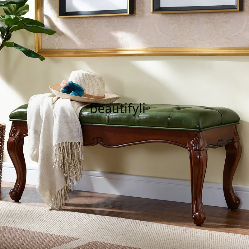 American all solid wood bench sofa foot into the door shoe stool bedroom bedside stool