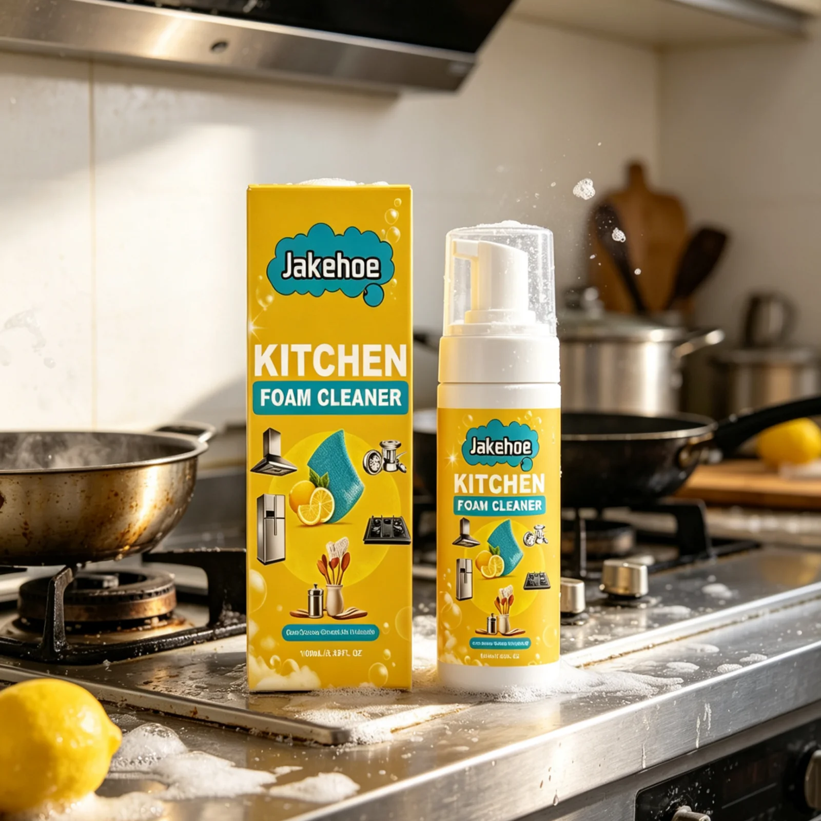 Jakehoe Kitchen Foam Cleaner Deep Cleaning Powerful Degreasing Remove Stubborn Stain Reduces Odors Fast Acting Kitchen Degreaser