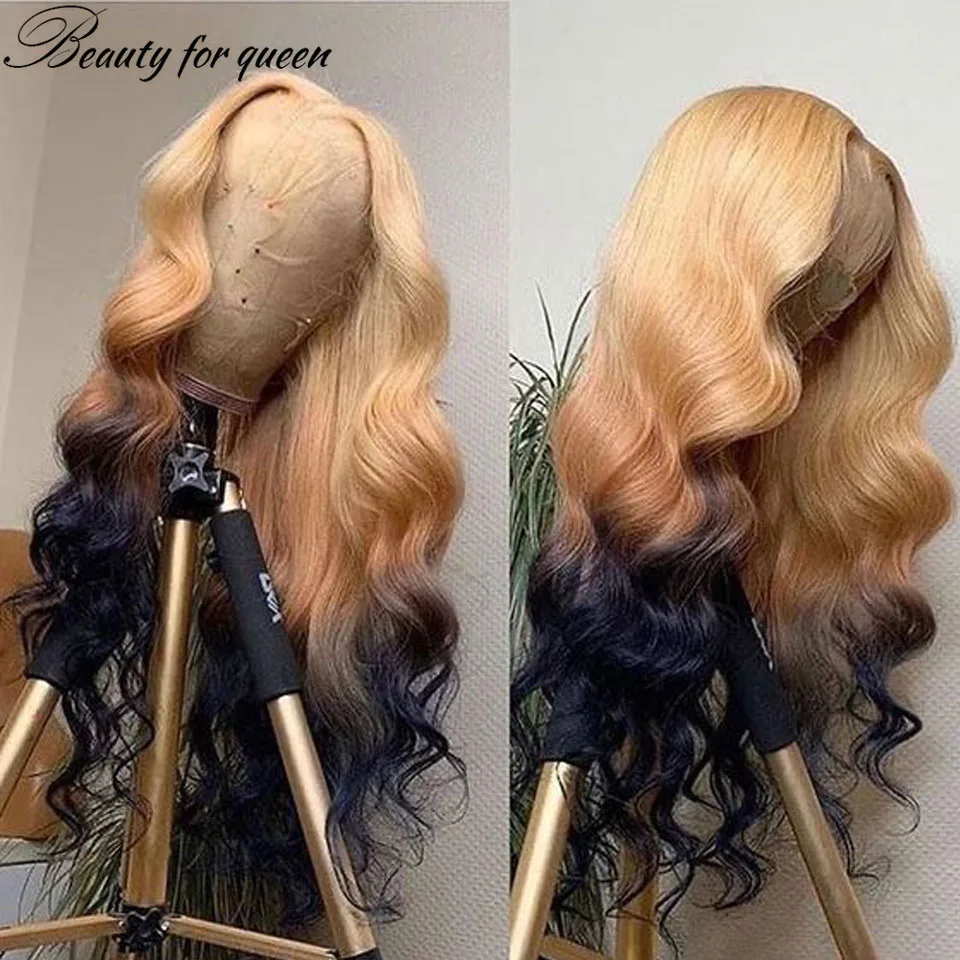 Hoge Kwaliteit Lichtbruin Zwart Gekleurde Braziliaanse Menselijk Haar Pruik 13X4 Hd Kant Frontale Pruiken Voor Vrouwen dragen En Gaan Pre Geplukt