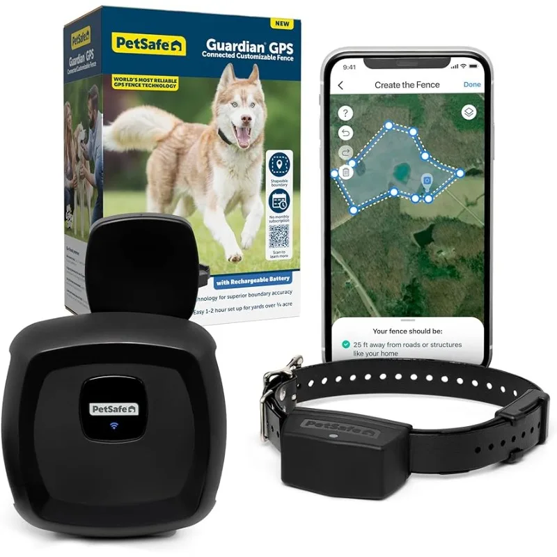 

GPS Connected Customizable Fence - Subscription-Free GPS Dog Fence, Long Battery Life & Smartphone Sync