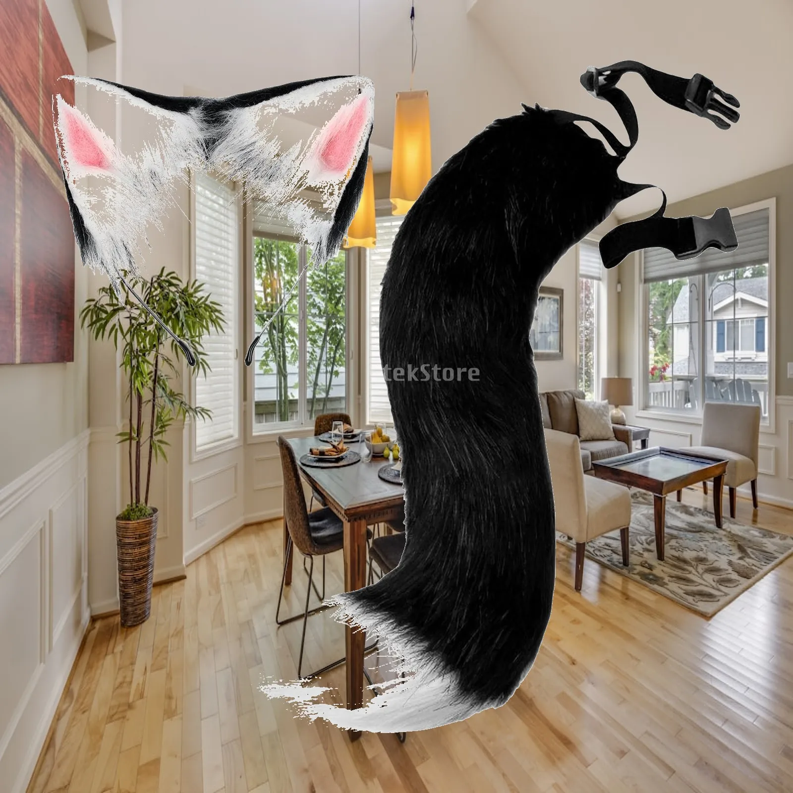 Fox Ears Hair Hoop Costume Fancy Dress Faux Fur Long Tail for Party Birthday Stage Shows