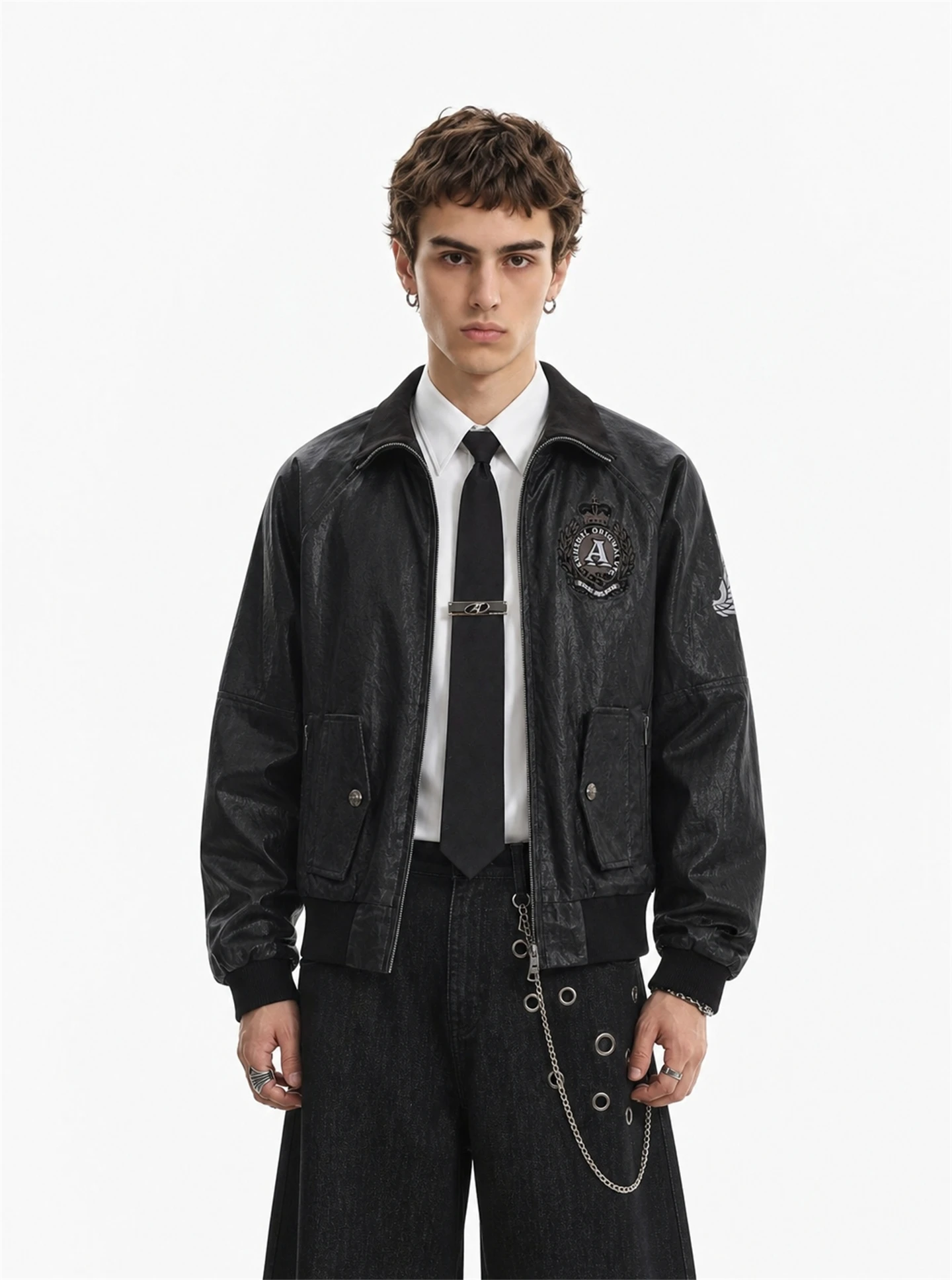 American Retro Embroidered Badge Flight Jacket Men's Design Sense Autumn New Leather Coat Versatile Loose Fit Youth Trend