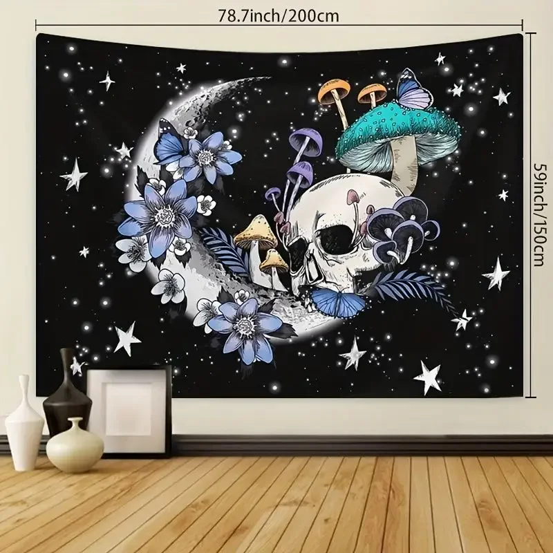 VIKAMA Skeleton Mushroom Witch Y2K Dark Tapestry Living Room Bedroom Esports Room Wall Decoration Wall Hanging