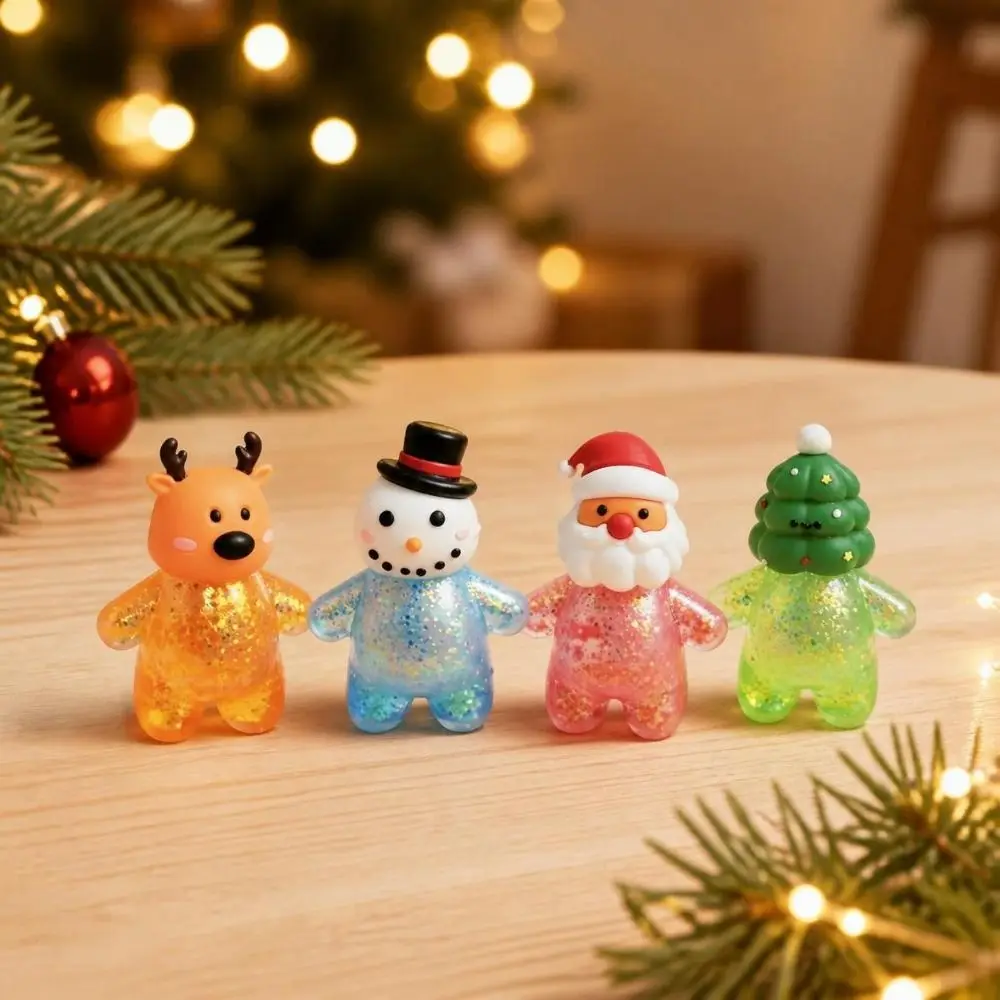 Cartoon Christmas Squishy Reindeer Soft Clear Glitter Squishy Fidget Smooth Surface Christmas Tree Santa Claus Squishy