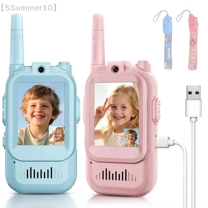 【SSummer10】2 Pack Rechargeable Video Walkie Talkie for Kids - Screen Intercom One-Click Call Child Communication Device【SS】