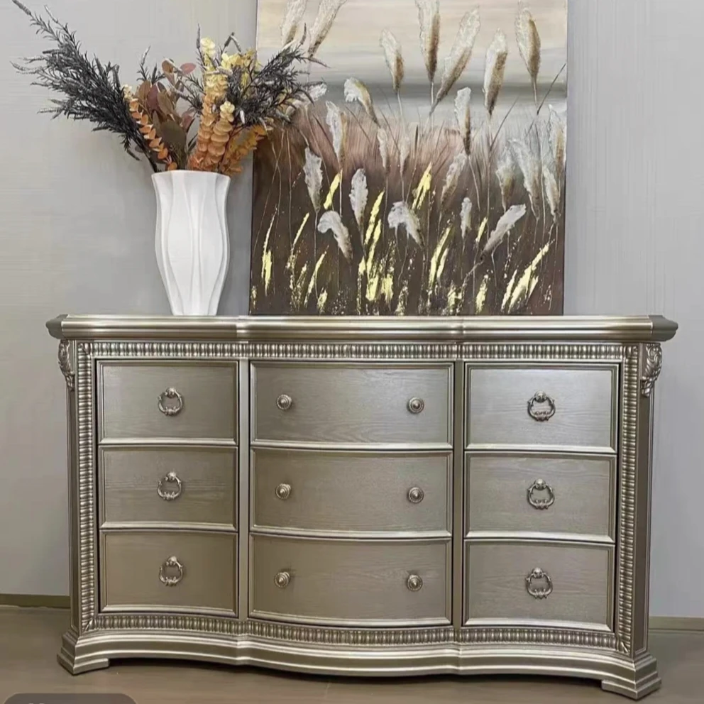 

&c American Light Luxury Bucket French Solid Wood Sculpture Vintage Vanity Cabinet Bedroom 9 Bucket Storage Locker