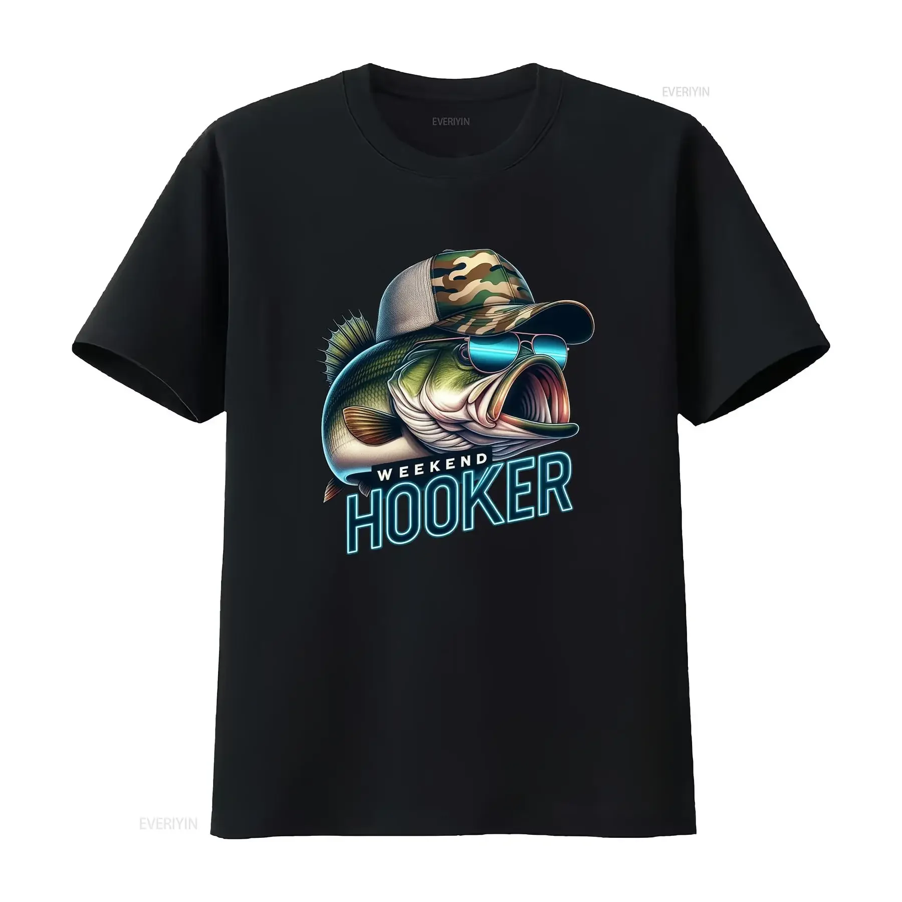 Weekend Hooker Fishing T Shirt Bass Fish Vibes Camping Outdoor Outfit for Dad Lake Design vintage Washed Breathable Unisex