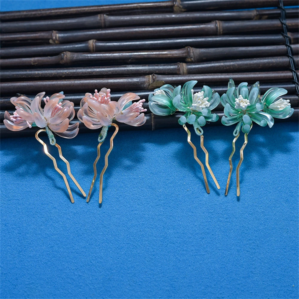 1pc U-shaped Hair Stick Vintage  Lycoris Radiata Flower Hairpin Chinese Hanfu Cheongsam Hair Accessories Jewelry Women Girl Gift