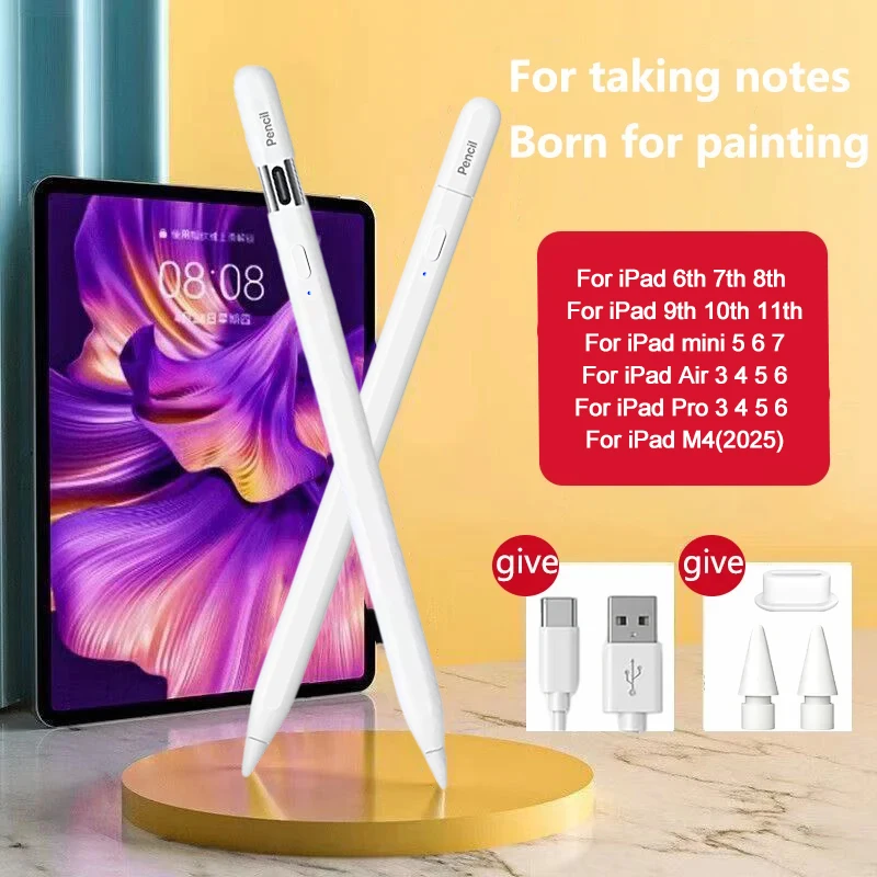 

Стилус для Apple Pencil для iPad A16 2025 10-го поколения, Pro 13 M5, 12.9 Air 11 M4 M3 5 4 3 Mini 7 6 A17 8-го 9-го поколения, сенсорные ручки