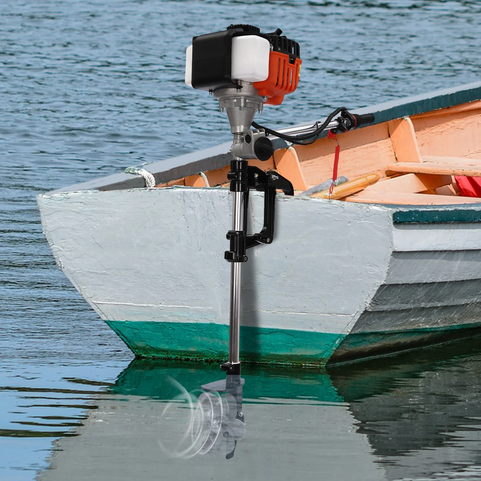 محرك خارجي ثنائي الأشواط، محرك خارجي 2.5 حصان مع 360 درجة ° عصا تحكم قابلة للدوران، نظام الإشعال الإلكتروني، وقت تشغيل 40-70 دقيقة #2