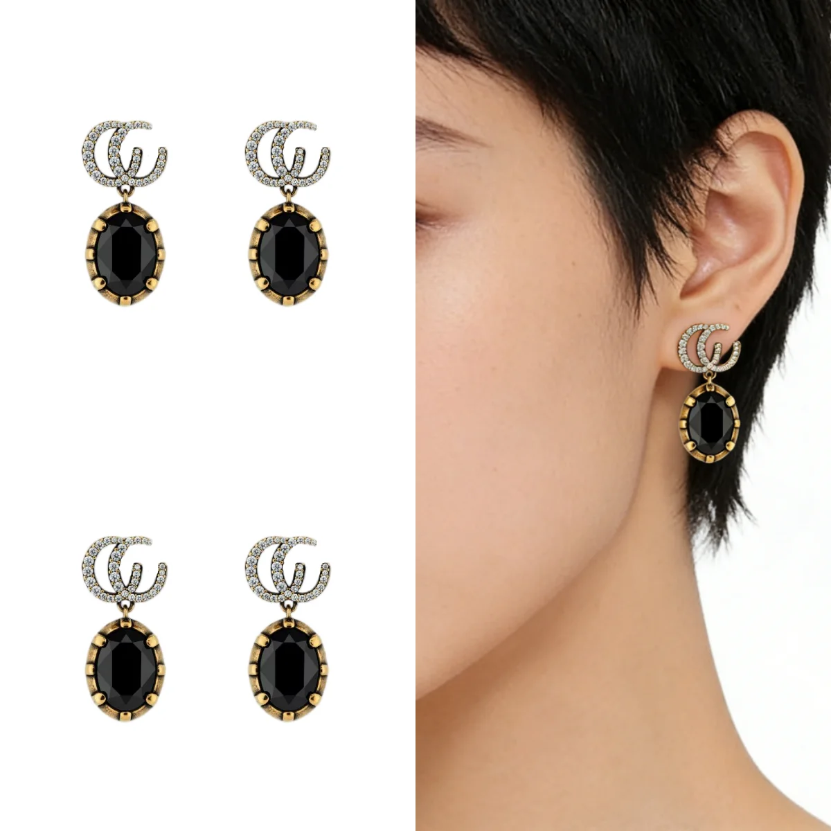 

Новые серьги из чистого серебра S925 с черными бриллиантами, европейский и американский модный и популярный аксессуар 2026 года