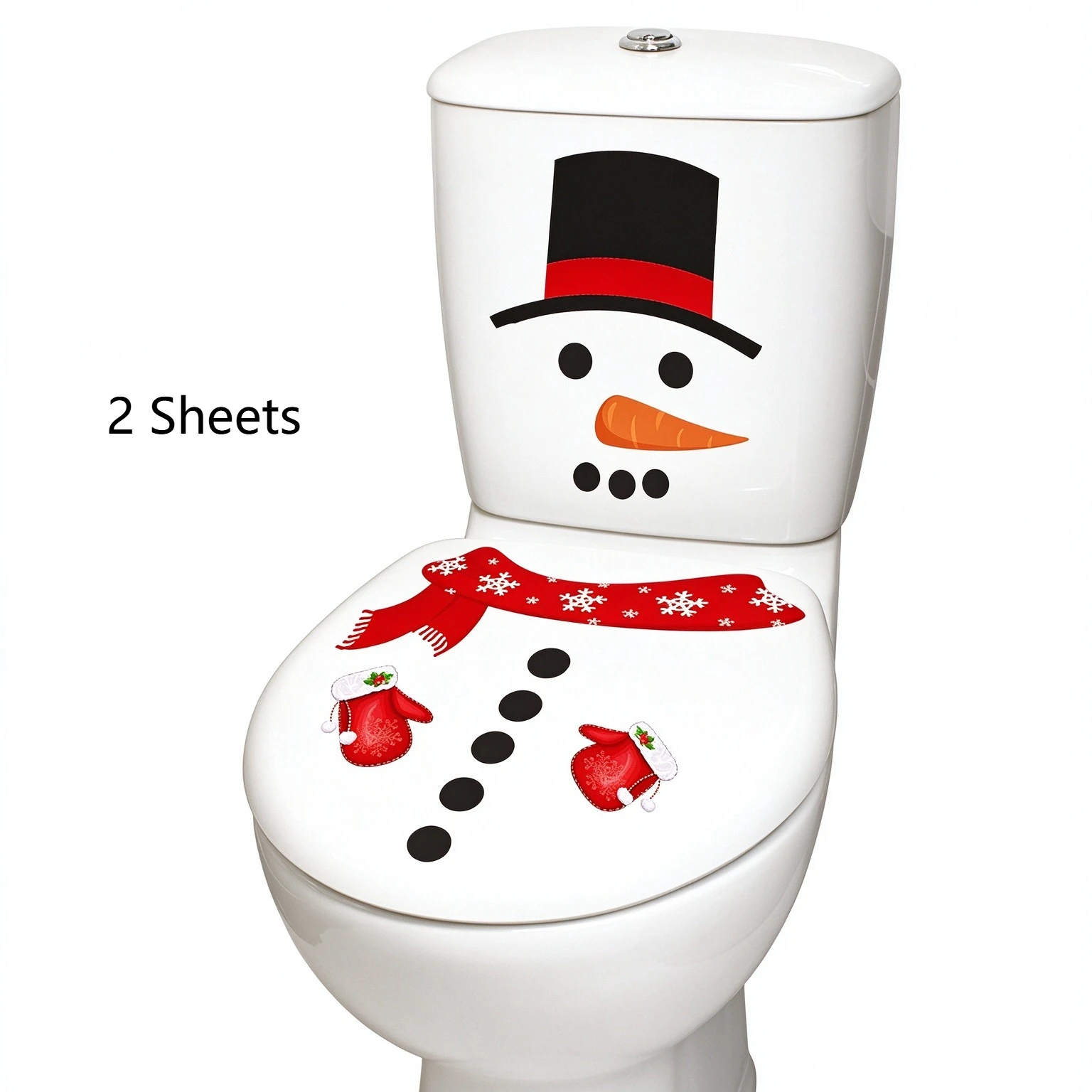 2 Sheets Christmas Snowman Toilet Decals Self Adhesive Waterproof Bathroom Decor