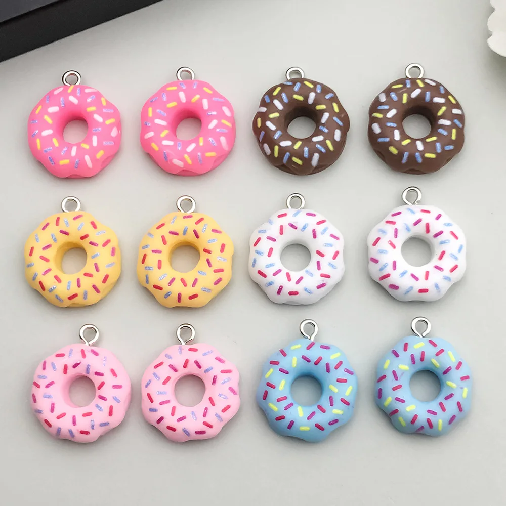 WZNB 2pcs 18*21mm Resin Material Colorful Simulation Round Donut Pendant Charms For Jewelry Making Earring Jewelry Accessories